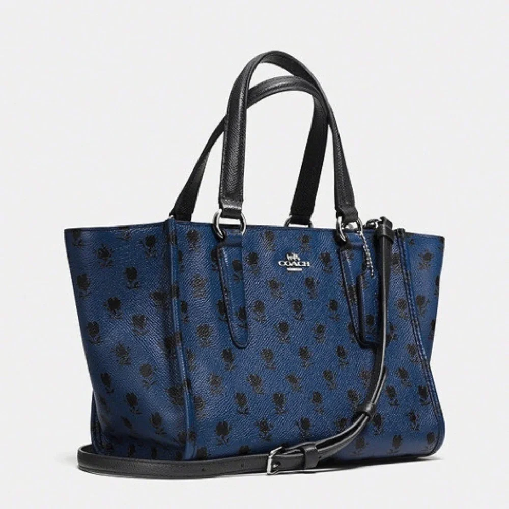 Coach Mini Crosby Carryall in Printed Crossgrain Leather 34774 Blue Black Flora - Picture 12 of 13